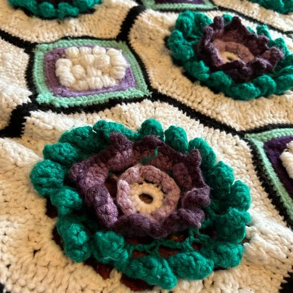 Handmade Crochet Blanket - Purple, Green, and White - Picture 5 of 6